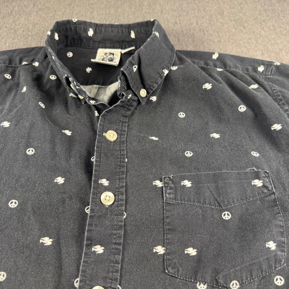 Kennington California Mens XXL Black Peace Sign Dove Print Button Down Shirt